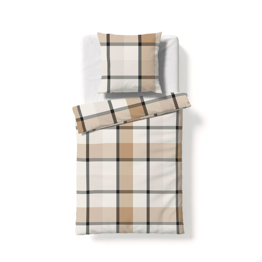 Fleuresse Lech Edelflanell Bettwäsche Karo Beige Sand Grau B/T/H: 200 x 200 cm mit 2 Kissen 80 x 80 cm - Bild 1