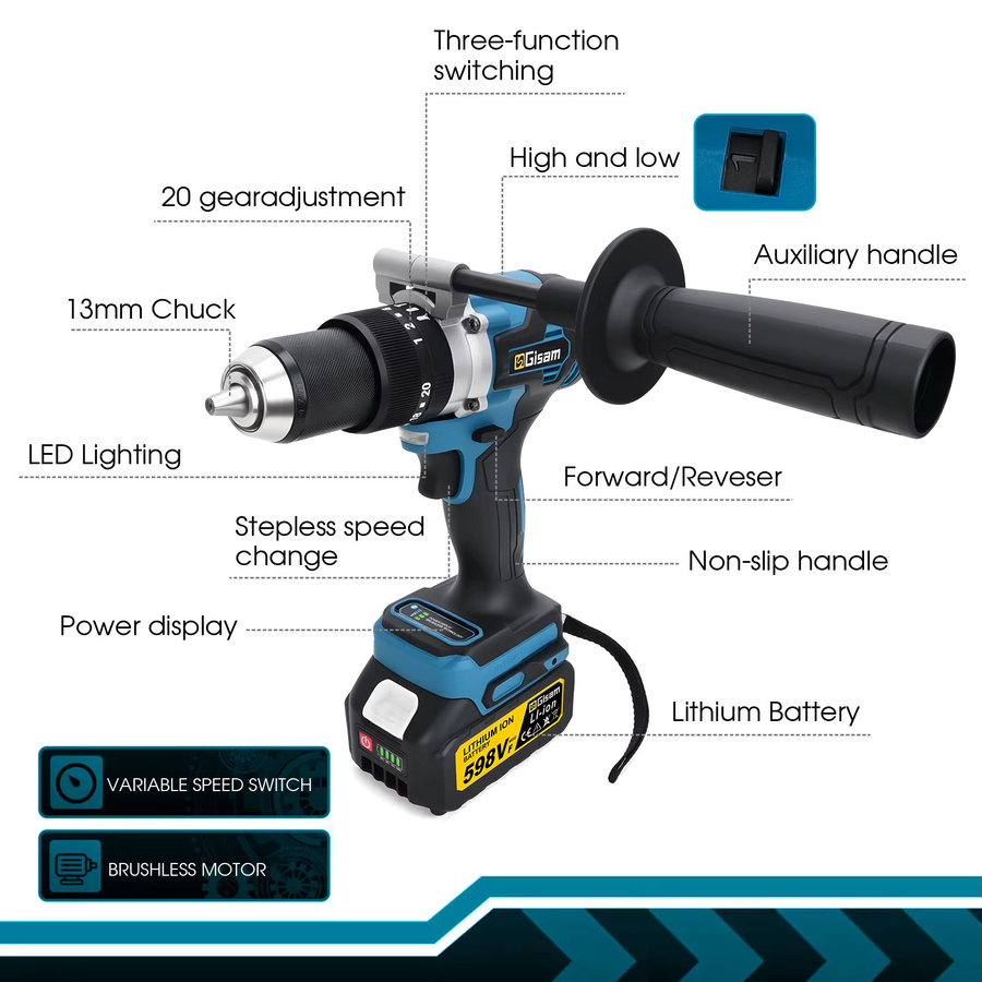 Makita G nto bürstloser elektrischer Schlagbohrschrauber in Blau, 650 Nm, 13 mm Bohrfutter, kompatibel mit Makita LXT 18 V Akku - Bild 5