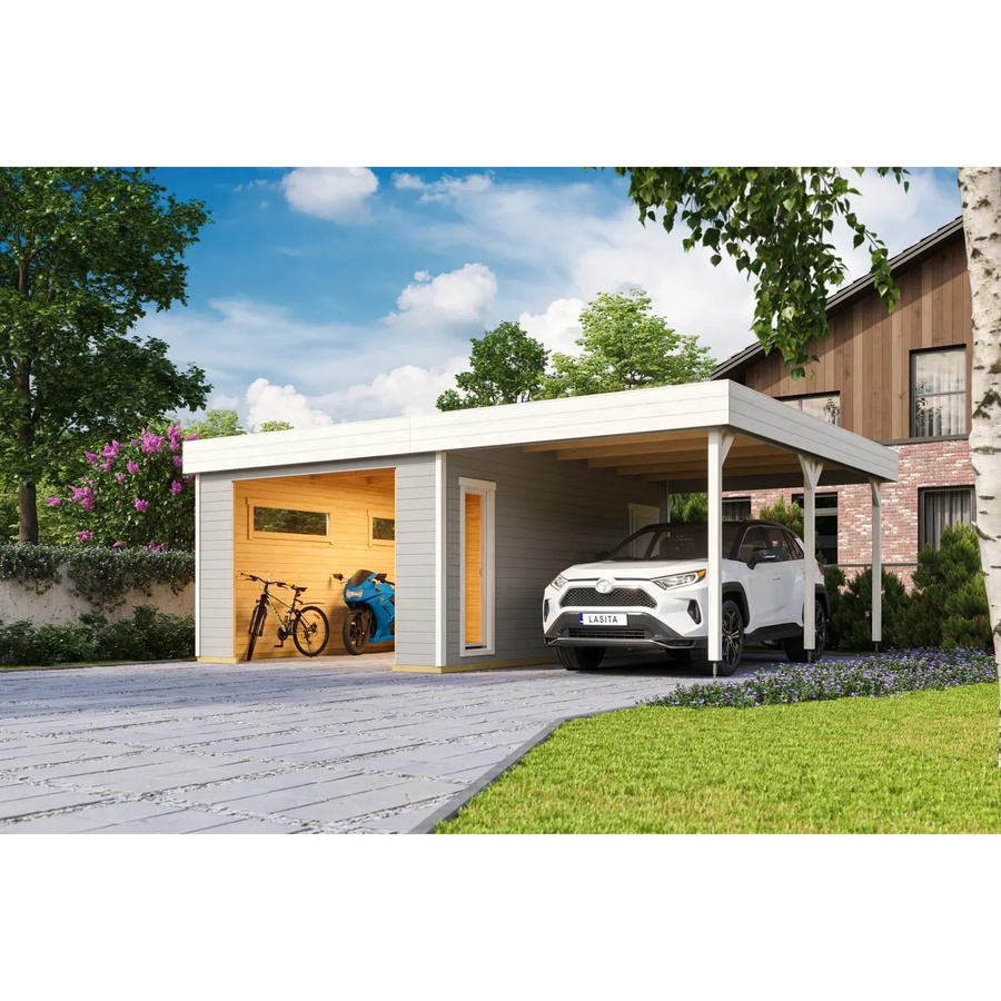 LASITA MAJA Blockgarage Bahamas aus Holz in Lichtgrau mit Stufendach, B/T: 820 x 560 cm - Bild 3