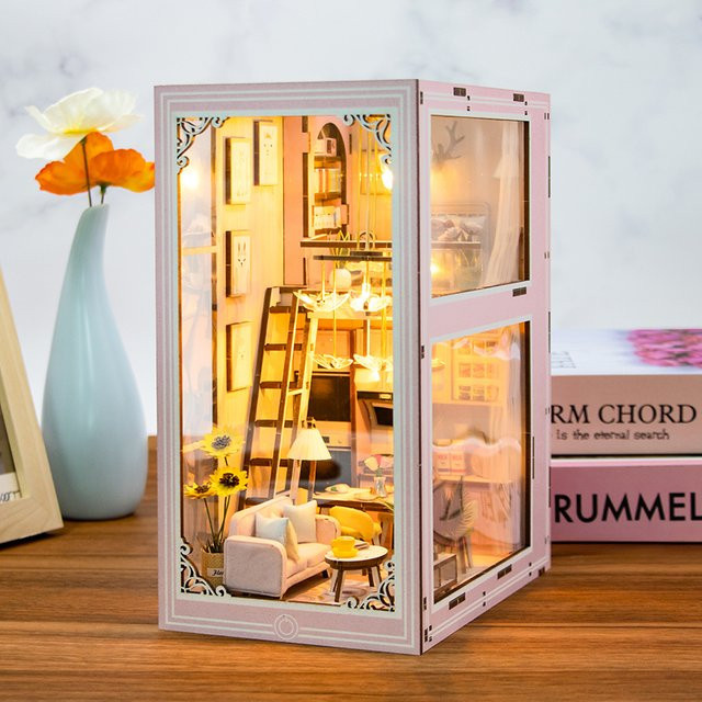 zuuton Holz DIY Buch Nook Kit Miniatur Puppenhaus 3D Puzzle Buchstütze mit LED-Licht - Bild 1