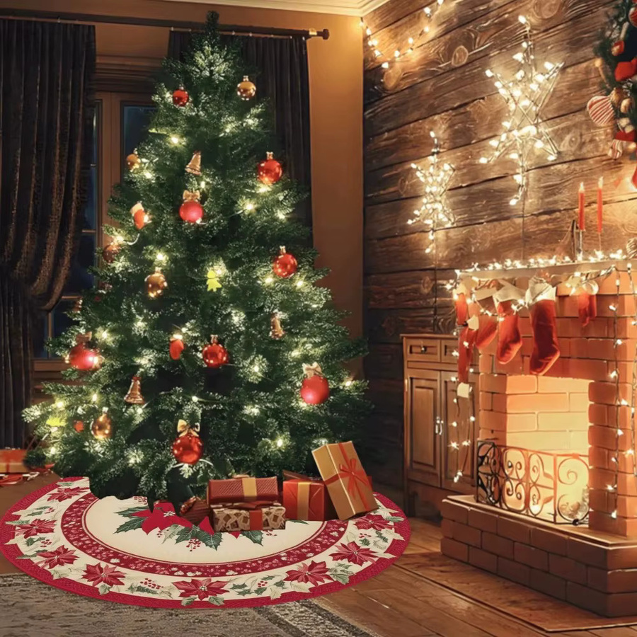 VIKAMA Weihnachtsbaumrock in Rot-Weiß mit floralem Muster für drinnen und draußen - Bild 3