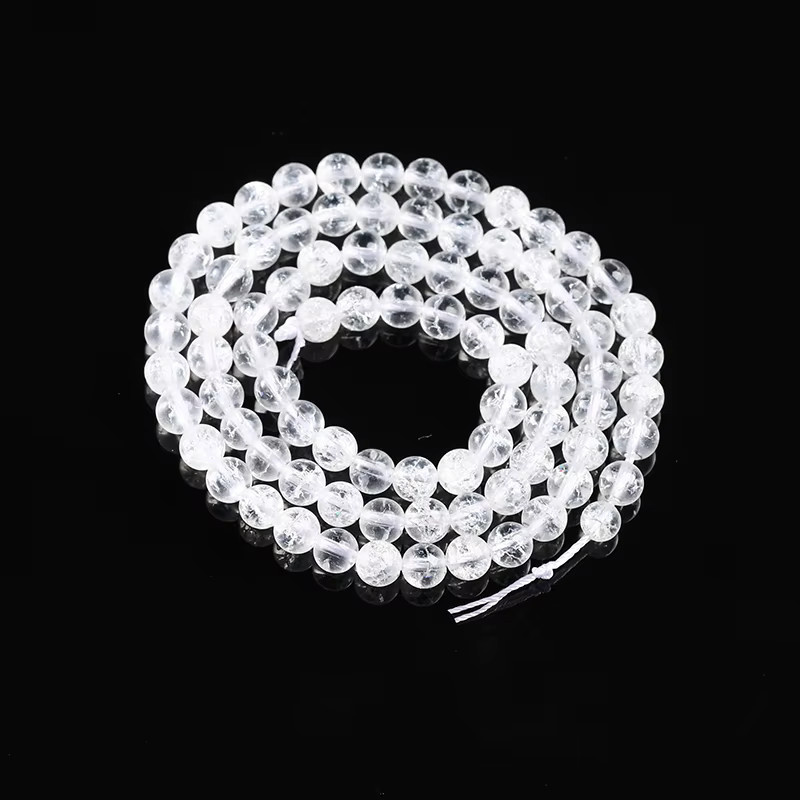 Perlen Bergquarz, 1-strängig, rund, facettiert, Weiß, Unisex - Bild 2