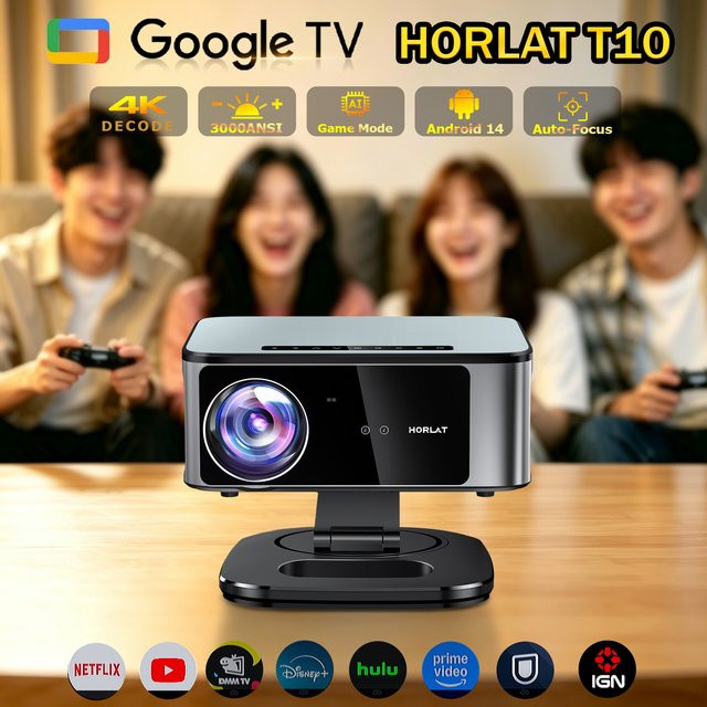 HORLAT 4K Ultra HD Heimkino-Projektor mit 45000 Lumen, Android 14, TOF Fokus und WiFi 6 - Bild 1