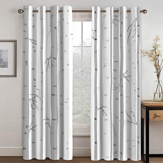 A Family Of Home Textiles 2er-Set Semi-transparente Vorhänge im modernen 3D-Druck-Design mit Bambusoptik in Weiß, Breite: 50 cm, Höhe: 160 cm - Bild 1