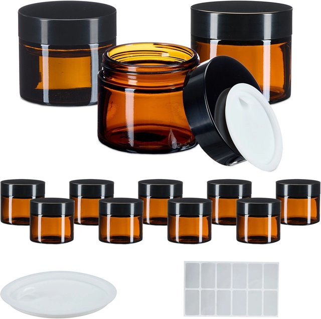 Relaxdays Salbentiegel Set Braunglas, 12er Pack, 60 ml - Bild 1