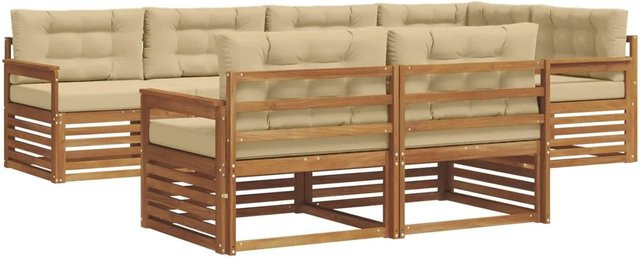 vidaXL Outdoor-Sofagarnitur 7-teilig aus Akazienholz in Natur mit beigen Kissen im L-Shape Design - Bild 1