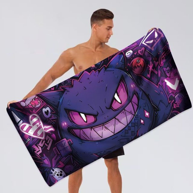 Potdemiel Pokémon Gengar Strandtuch in Lila, schnell trocknendes Mikrofaser-Badetuch für Kinder - Bild 1