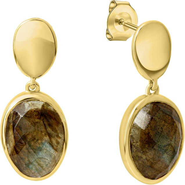 Celesta Ohrring 925 Silber, vergoldet, Labradorit, Kristall, Unisex - Bild 1