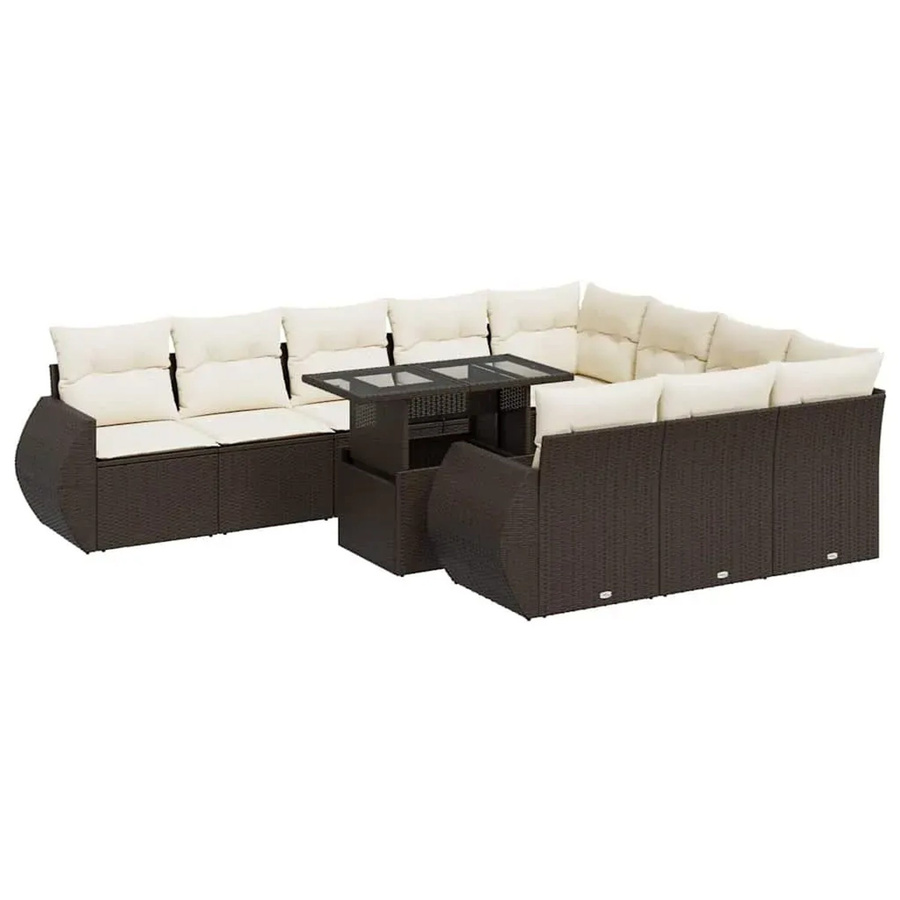 vidaXL Garten-Sofagarnitur aus Poly Rattan mit Kissen, 11-teilig, Braun und Cremeweiß - Bild 2