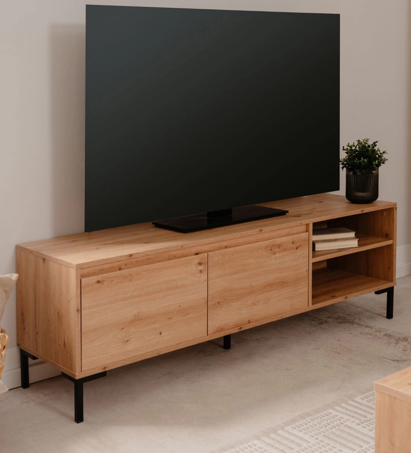 Modernes TV-Lowboard Bastia von Furn.Design in Eiche Artisan mit 2 Klappen und 4 Fächern, B/T/H: 150 x 40 x 49 cm - Bild 1