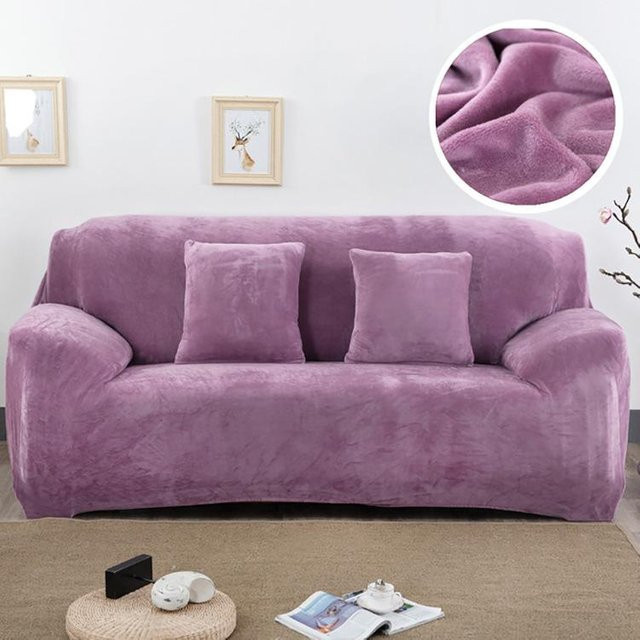 FebEr Samt-Plüsch-Sofabezug für 1-Sitzer, elastischer Chaiselongue-Bezug in Lichtlila - Bild 1