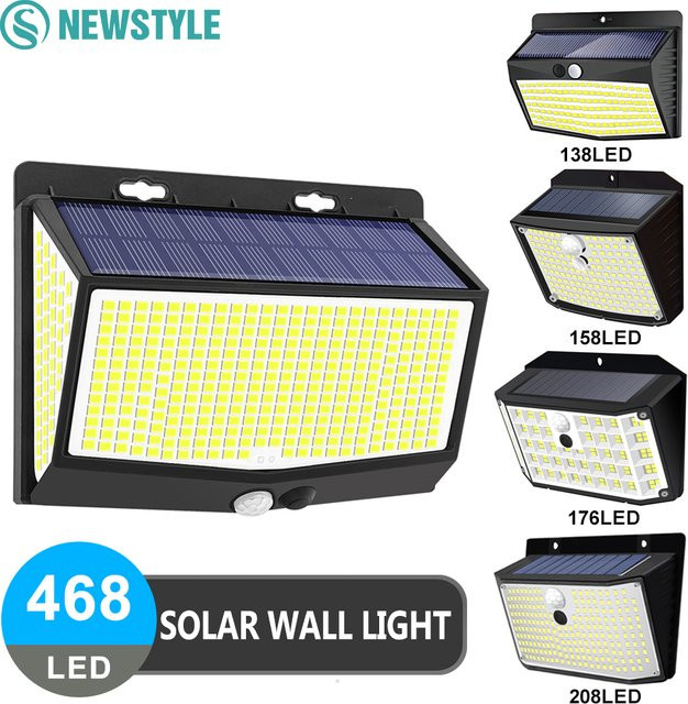Wasserdichte LED-Solarleuchte für den Außenbereich mit 468 LEDs und 3 Modi, moderne Wandleuchte für Garten, Zaun und Hof in Schwarz - Bild 1