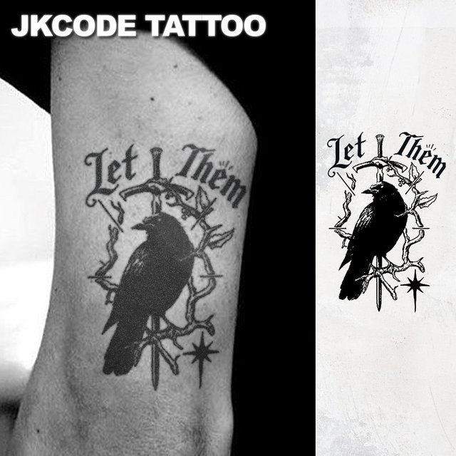 JKCODE TATTOO Wasserfeste Semi-Permanente Tattoos, Krähen- & Dornenzweig-Muster, Herren - Bild 1