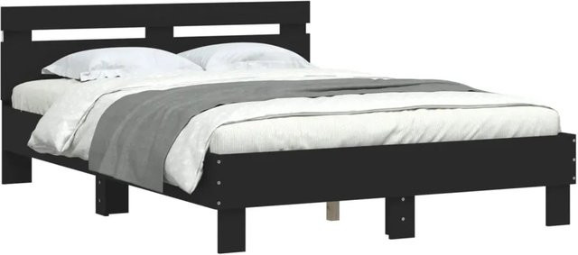 vidaXL Bettgestell mit Kopfteil in Schwarz mit LED-Beleuchtung und USB-Ladeanschluss, B: 135 cm, L: 190 cm - Bild 1