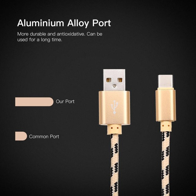 Igeteck USB Typ C Ladekabel und Datensynchronisationskabel aus geflochtenem Nylon in Schwarz und Gold - Bild 1