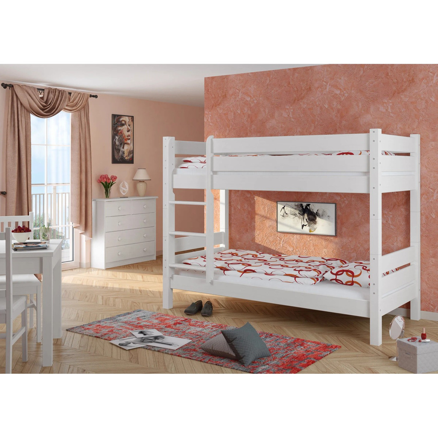 Erst-Holz Etagenbett aus Massiv Kiefer in Weiß, Kompaktes Modell mit Nische, B/T/H: 80 x 190 x 160 cm - Bild 2