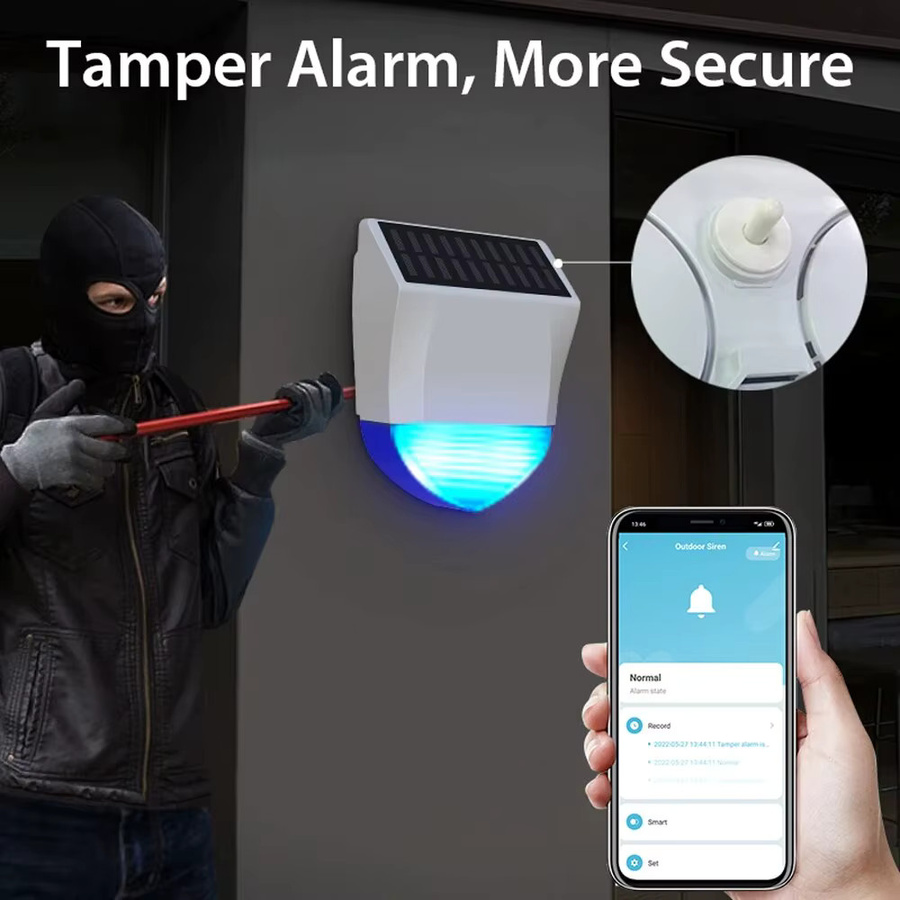 Tuya Smart Wasserdichte Outdoor Sirene mit Solar und USB Netzteil, Zigbee/Wifi Alarm mit 95dB und optionaler Fernbedienung, Weiß - Bild 5