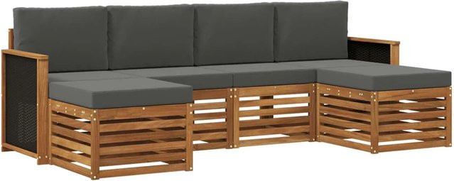 vidaXL Sofagarnitur aus Massivholz Akazie in Natur-Anthrazit mit modernem Latten-Design - Bild 1