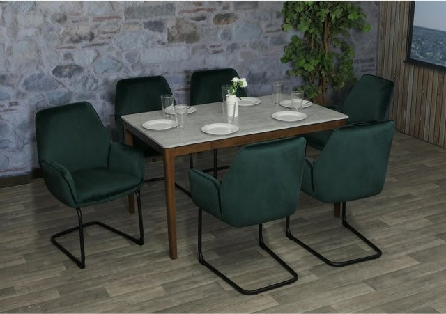 6er-Set MCW Freischwinger G67 Esszimmerstühle mit Armlehnen aus Textilstoff in Grün (Eucalyptus Alba) mit Öko-Tex Zertifizierung - Bild 1