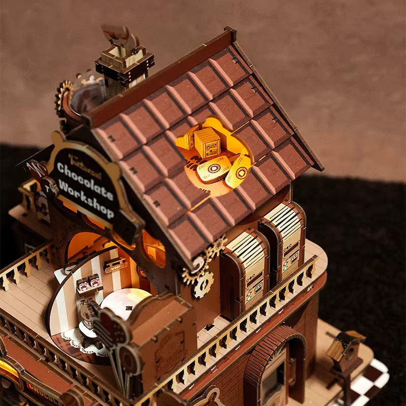 ELEVEN-CUTE DIY Holz-Schokoladen-Werkstatt, Miniatur-Modellbausatz, mit Möbeln und LED-Beleuchtung - Bild 3