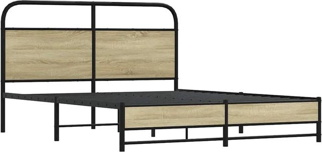vidaXL Bettgestell aus Holzwerkstoff und Stahl in Sonoma Eiche, Farbe Braun, B/T/H: 150 x 200 cm - Bild 1