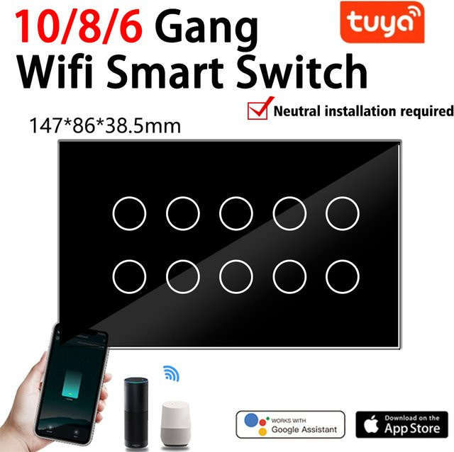 Tuya WLAN Smart Touch Lichtschalter mit Glaspanel in Weiß, kompatibel mit Alexa und Google Home - Bild 1