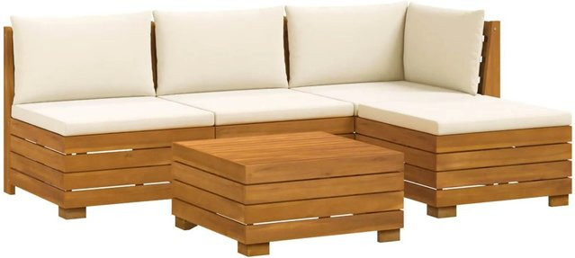 vidaXL Outdoor-Sofagarnitur aus Akazie Massivholz mit Kissen in Braun und Cremeweiß - Bild 1