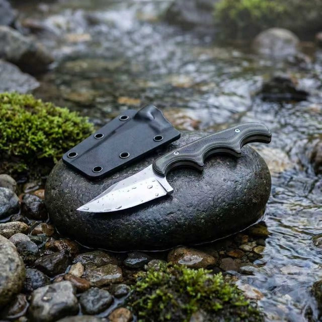 Mini-Taschenmesser mit Vollklinge aus Edelstahl und zweifarbigen G10-Griff inklusive Scheide, EDC Outdoor-Camping-Werkzeug, 2,05 Zoll - Bild 1