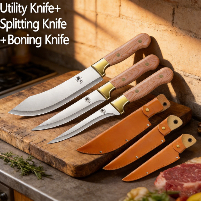 Seiko Edelstahl-Fleischmesser in Silber mit Holzgriff für Rind, Schwein und Schaf - Bild 1