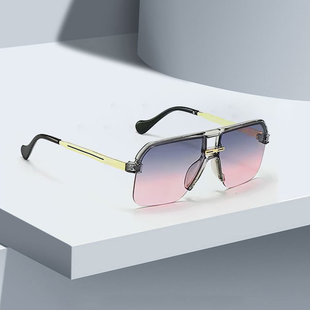 YuYing Sonnenbrille Damen, quadratisch, transparent, gelb, rosa, Farbverlauf - Bild 1
