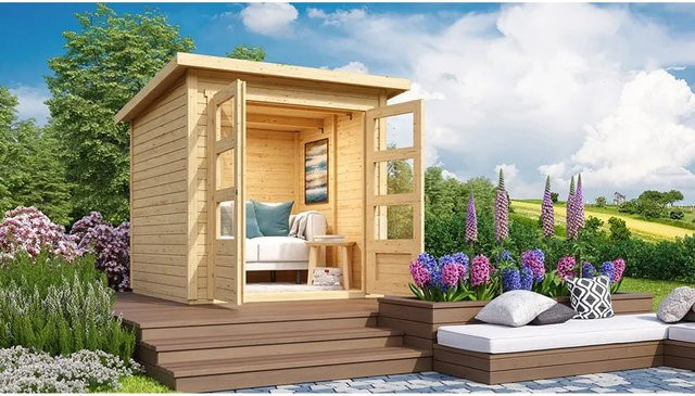 Karibu Holz-Gartenhaus Sitten in Natur mit Pultdach, Unbehandelt, B/T: 182 x 182 cm - Bild 1