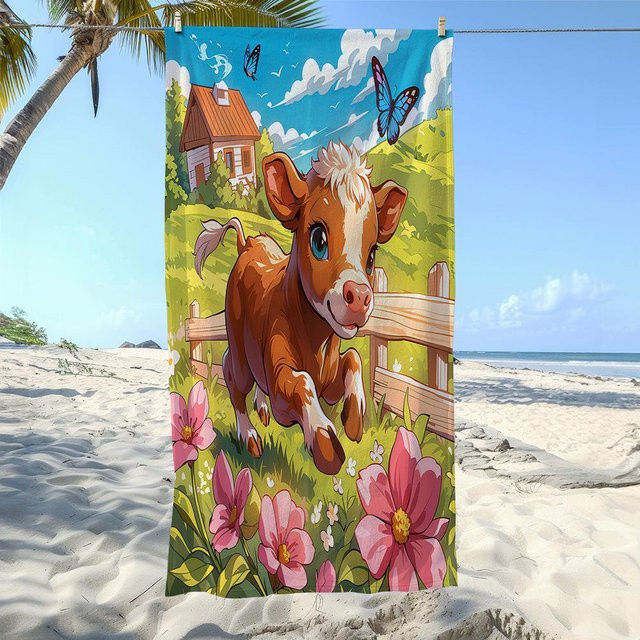 Strandtuch JMG Household Supplies mit Kuhmuster in Multicolour, schnelltrocknendes Mikrofaser-Handtuch für Damen und Herren, B/H: 50 x 100 cm - Bild 1