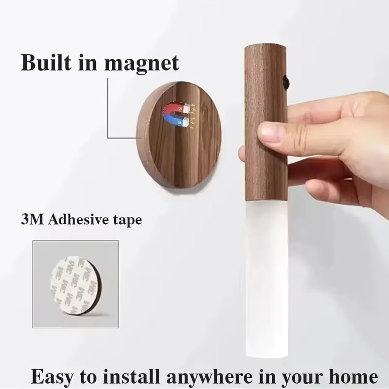 KDULIT LED Nachtlicht mit Bewegungssensor in Holzoptik, wiederaufladbare magnetische Wandleuchte für Küche und Schrank, Warmweiß, Braun - Bild 6