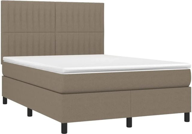 vidaXL Boxspringbett mit Matratze und LED-Unterbettbeleuchtung in Beige, Hybridbett mit USB-Ladeport und Taschenfederkern, B/T: 140 x 190 cm - Bild 1