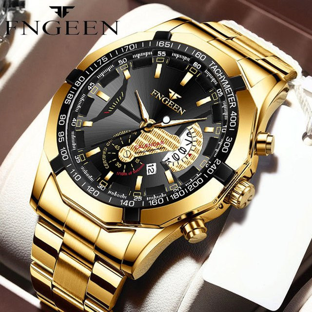 FNGEEN Armbanduhr Quarz, Edelstahl, Schwarz, Silber, Herren - Bild 1