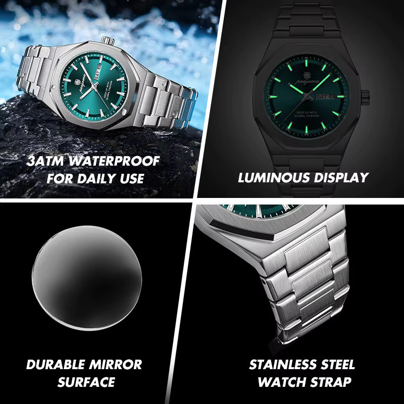 PAAZOMU Armbanduhr Edelstahl, Quarz, Schwarz, Herren - Bild 5