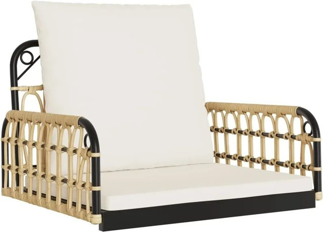 furnicato Hängestuhl aus Poly Rattan und Stahl mit Kissen, Braun, B/T/H: 63 x 58 x 39 cm - Bild 1