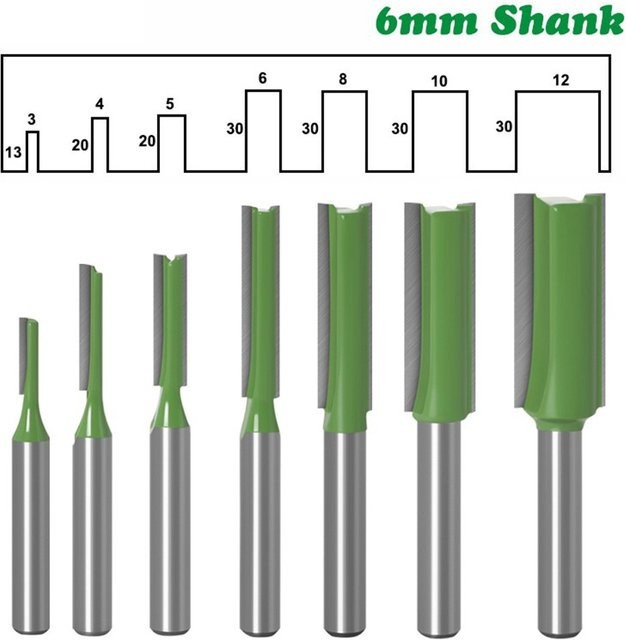 Vibratite Gerade Fräser mit Hartmetall Doppelflöte für Holzbearbeitung, Schaft Durchmesser: 6 mm, Durchmesser: 3-12 mm, Farbe: Silber - Bild 1