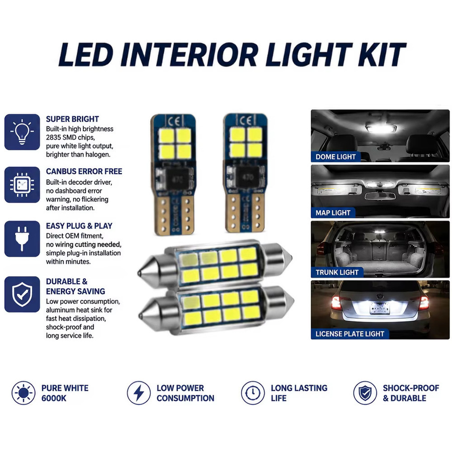 LED-Innenbeleuchtungs-Set für Volkswagen Transporter T4 1999-2003 in Weiß und Blau für Innenraum, Karte, Tür und Courtesy-Licht - Bild 6