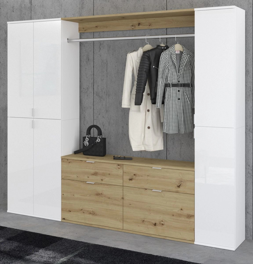Garderobenschrank SystemX von Inn.Furn in Weiß Hochglanz und Eiche, B/H: 212 x 193 cm - Bild 1