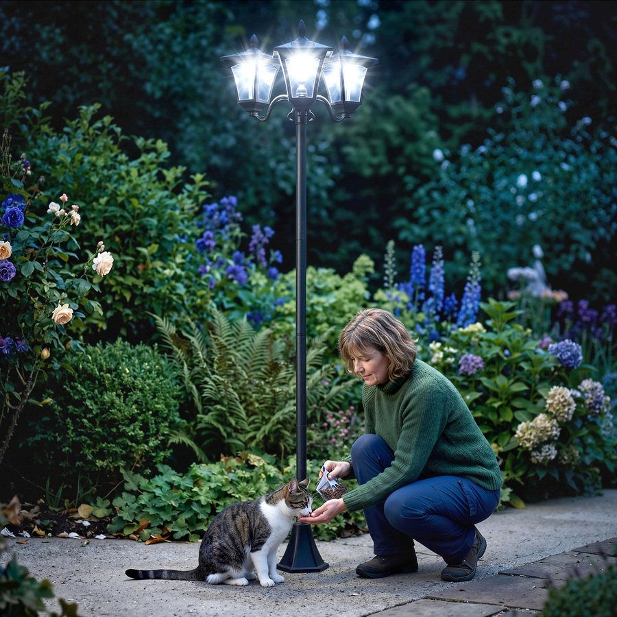 Outsunny Solar Gartenlaterne mit 3 LED-Leuchten in Schwarz, Edelstahl-Design, IP44 wetterfest, 120 Lumen, B: 51,5 cm, T: 47 cm, H: 182,5 cm - Bild 2