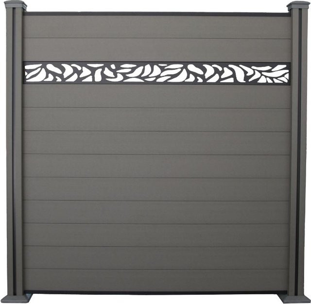WPC-Sichtschutzzaun Valla in Grau bestehend aus einem Design-Element und zwei Pfosten - Bild 1