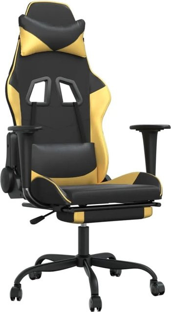 vidaXL Gaming-Stuhl Modell 6 in Schwarz und Gold aus Kunstleder mit Fußstütze und Kopfstütze - Bild 1