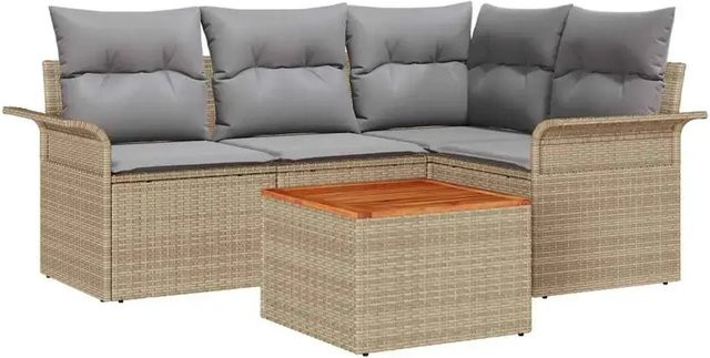 vidaXL Garten-Sofa-Set 5-teilig aus Polyrattan in Beige mit Polstern und Couchtisch für Garten, Balkon oder Terrasse - Bild 1