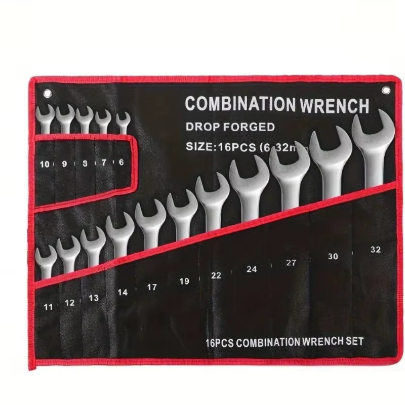 Werkzeugtasche aus Segeltuch in Schwarz mit roten Nähten zur Aufbewahrung von Schraubenschlüsseln für Mechaniker und Handwerker - Bild 4