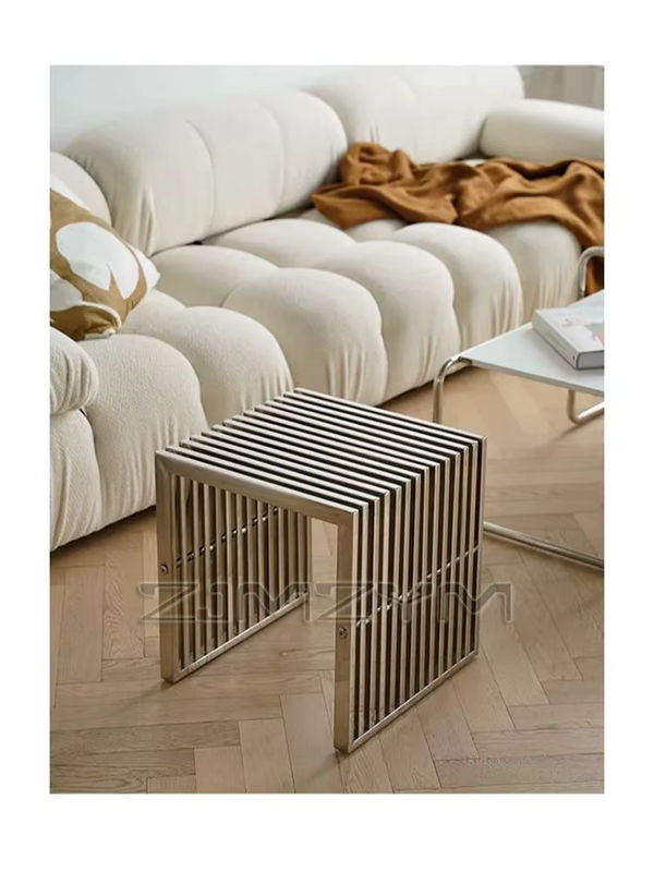 ZJMZYM Schuhwechselhocker aus Edelstahl in Silber Matt als moderner Beistelltisch und niedrige Bank - Bild 3