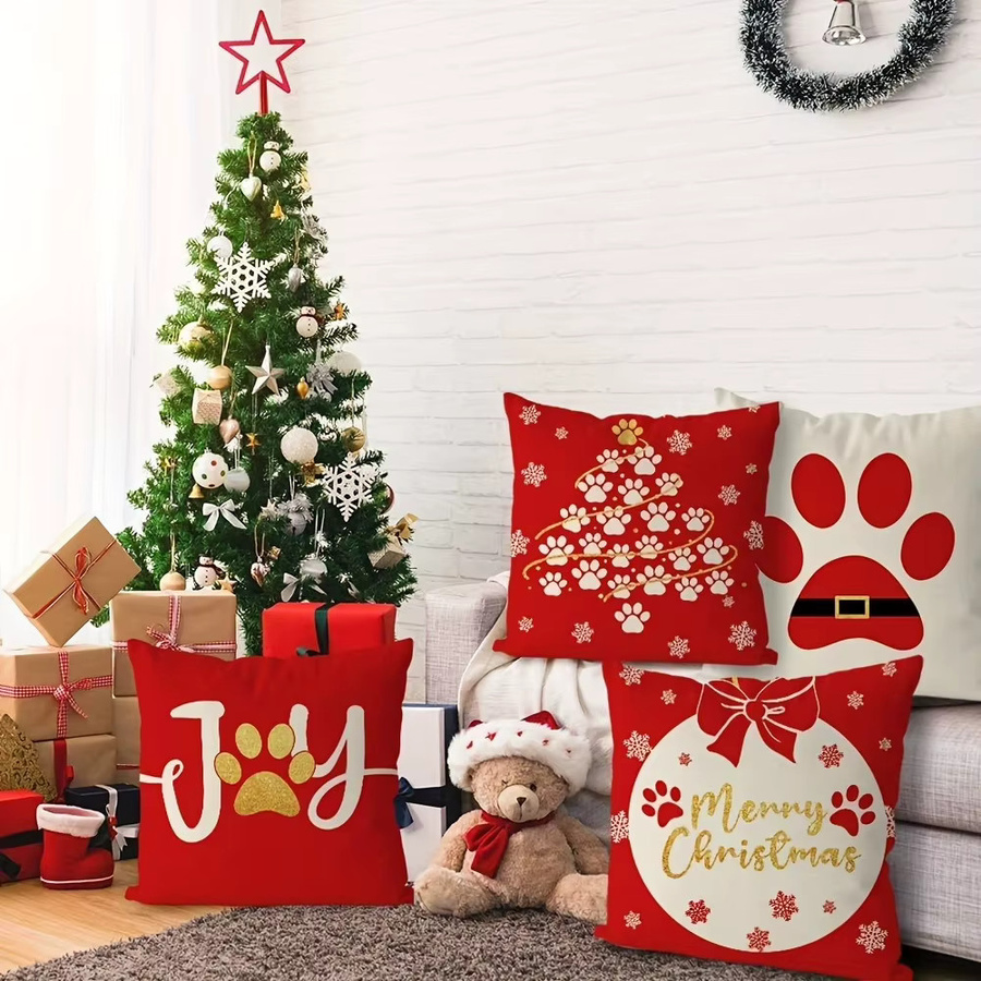 Weihnachtskissenbezüge aus Polyester mit Hundepfotenabdruck und Buchstabenmuster in Rot und Multicolour, B/T/H: 45 x 45 x 4 cm - Bild 4