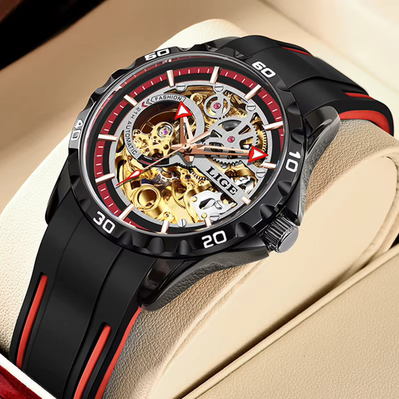 LIGE Armbanduhr, Automatik, Edelstahl, Schwarz, Herren - Bild 4