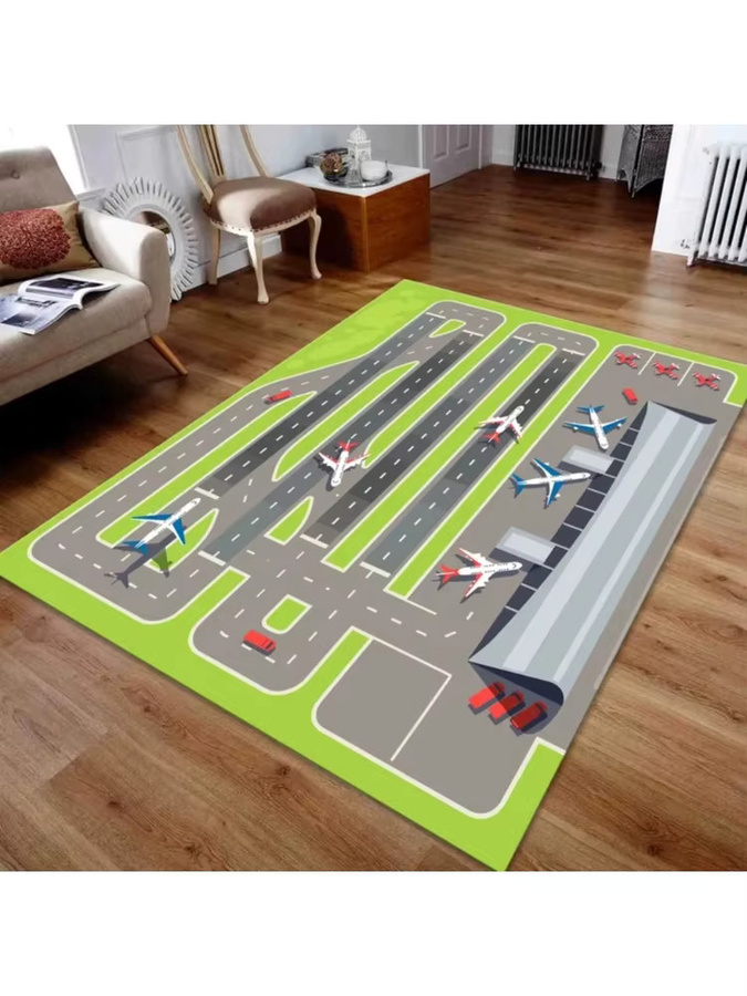 VIKAMA Kinderteppich Flughafen-Landebahn als rutschfeste Spielmatte für Wohnzimmer, Schlafzimmer und Kinderzimmer in Mehrfarbig - Bild 2