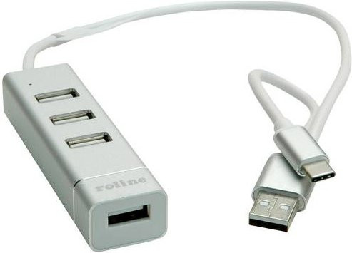 Roline USB-Hub mit 4 USB-A und USB-C Ports, USB 2.0, 480 Mbit/s, Silber - Bild 1